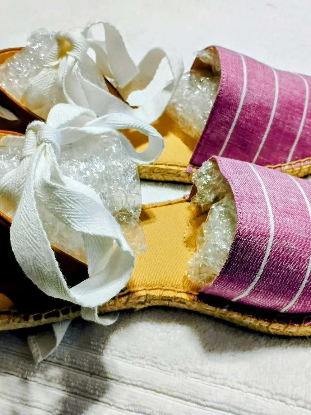Talbots Lavender Striped Espadrille Sandals with White Ankle Tie Size 8 - Picture 9 of 13